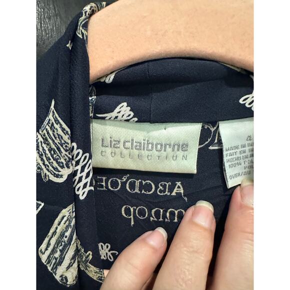 Vintage Liz Claiborne Teacher ABC’s Calligraphy Novelty Print Shawl Collar Top - Picture 9 of 9